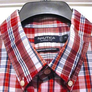 Nautica SS XL Wrinkle Resistant Red Orange Blue White.